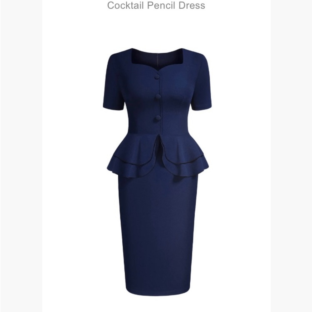 Elegant Navy Cocktail Pencil Dress